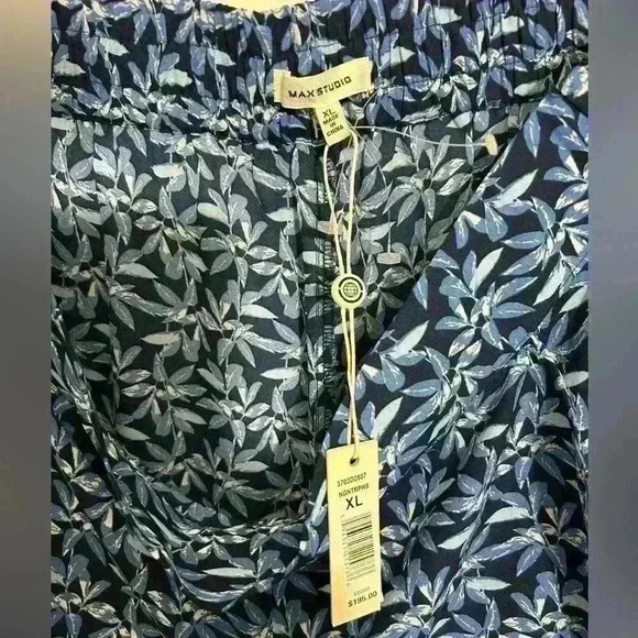 Max Studio Pants Womens Pull On Wide Leg Elastic Waist Blue Floral Size XL NWT - Picture 6 of 8